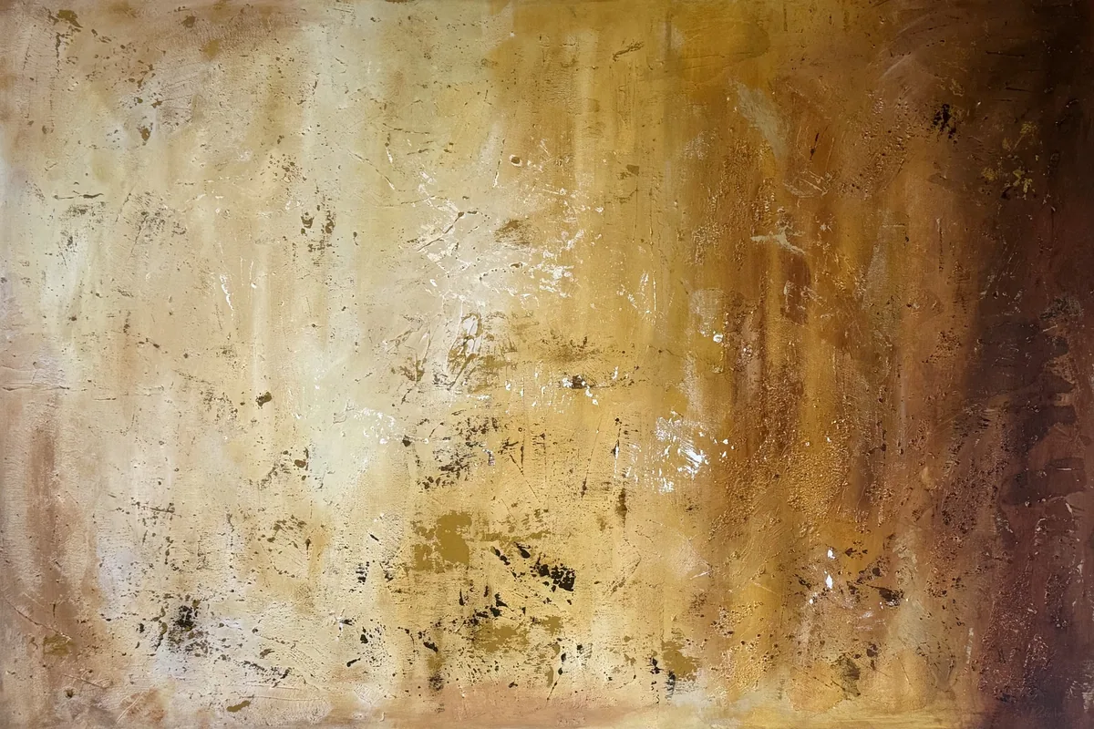 Amber Strata — original mixed-media artwork by Alyne Perfeito, 150 x 100 cm (59.1 x 39.4 in), Terra & Ether series, 2026
