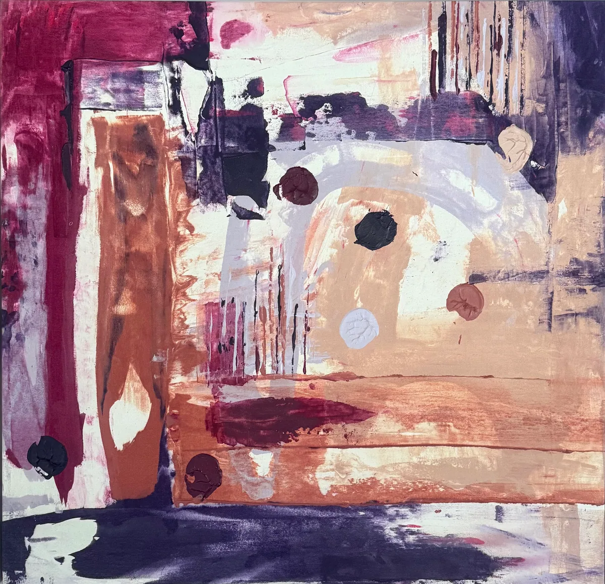 Amethyst Ground — original mixed-media artwork by Alyne Perfeito, 100 x 100 cm (39.4 x 39.4 in), Terra & Ether series, 2026
