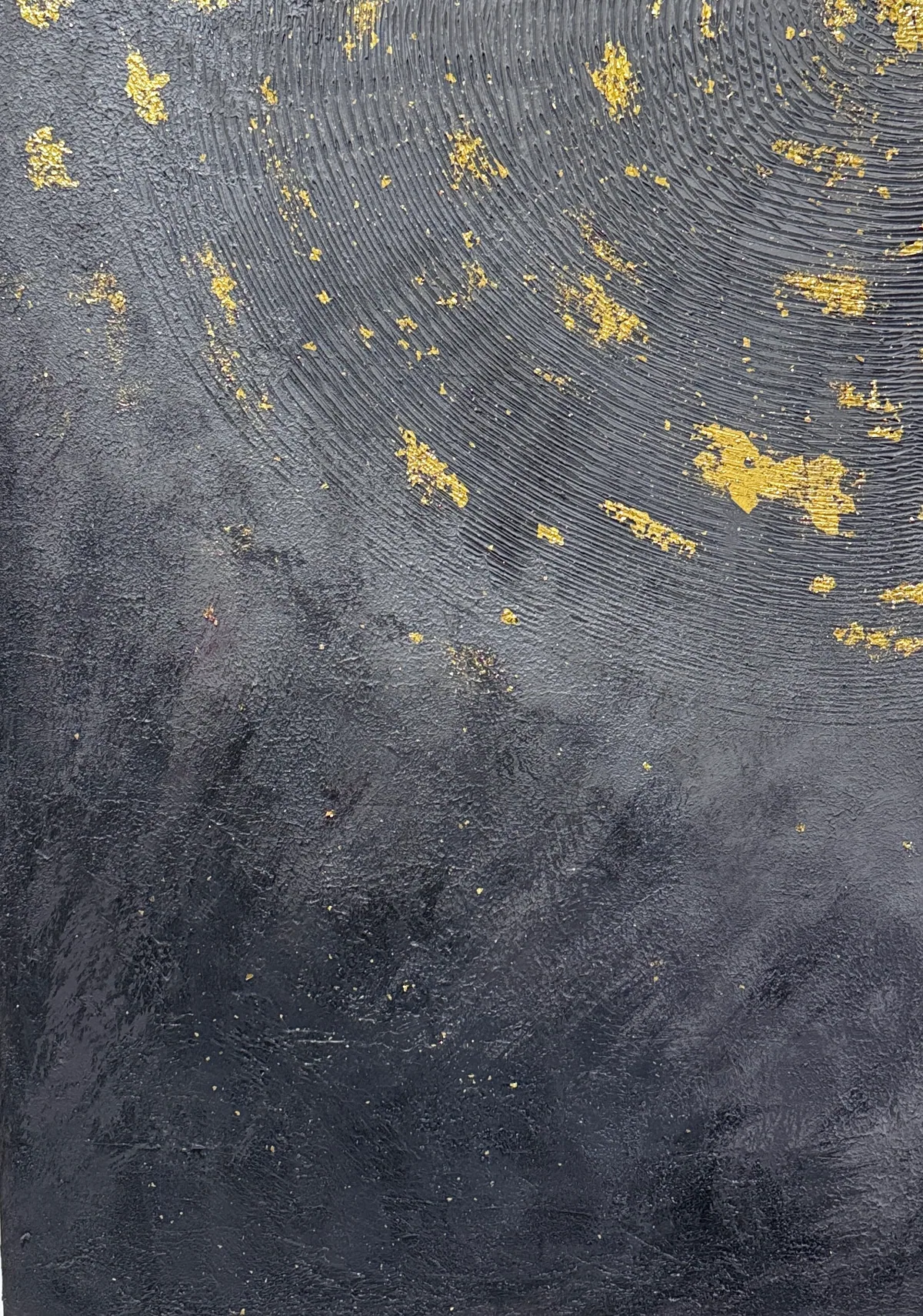 Celestial Plan — original mixed-media artwork by Alyne Perfeito, 50 x 70 cm (19.7 x 27.6 in), Black & Gold series, 2025