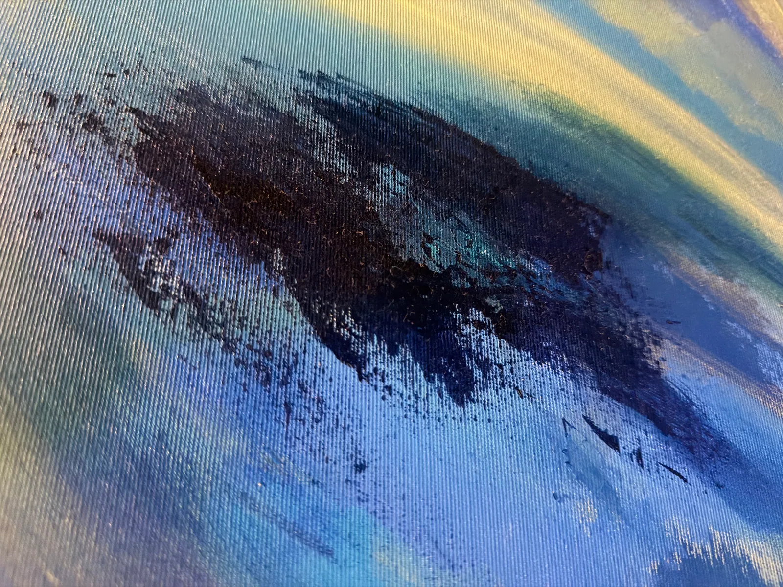 Detail of the matte surface of Celestial Drift (70 x 100 cm), acrylic on canvas — Alyne Perfeito, Perfeito Studio