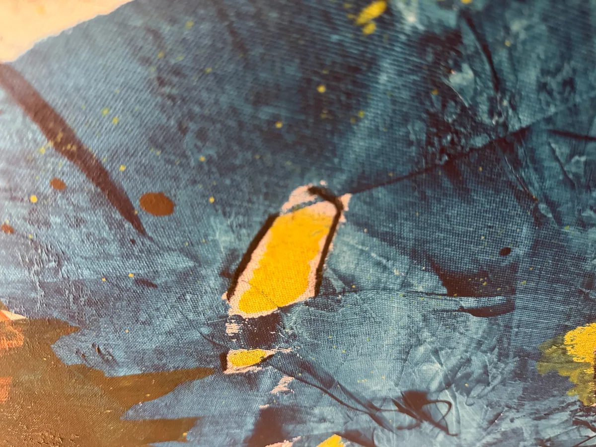 Surface detail — Crossing Currents by Alyne Perfeito, 80 x 120 cm (31 x 47 in)