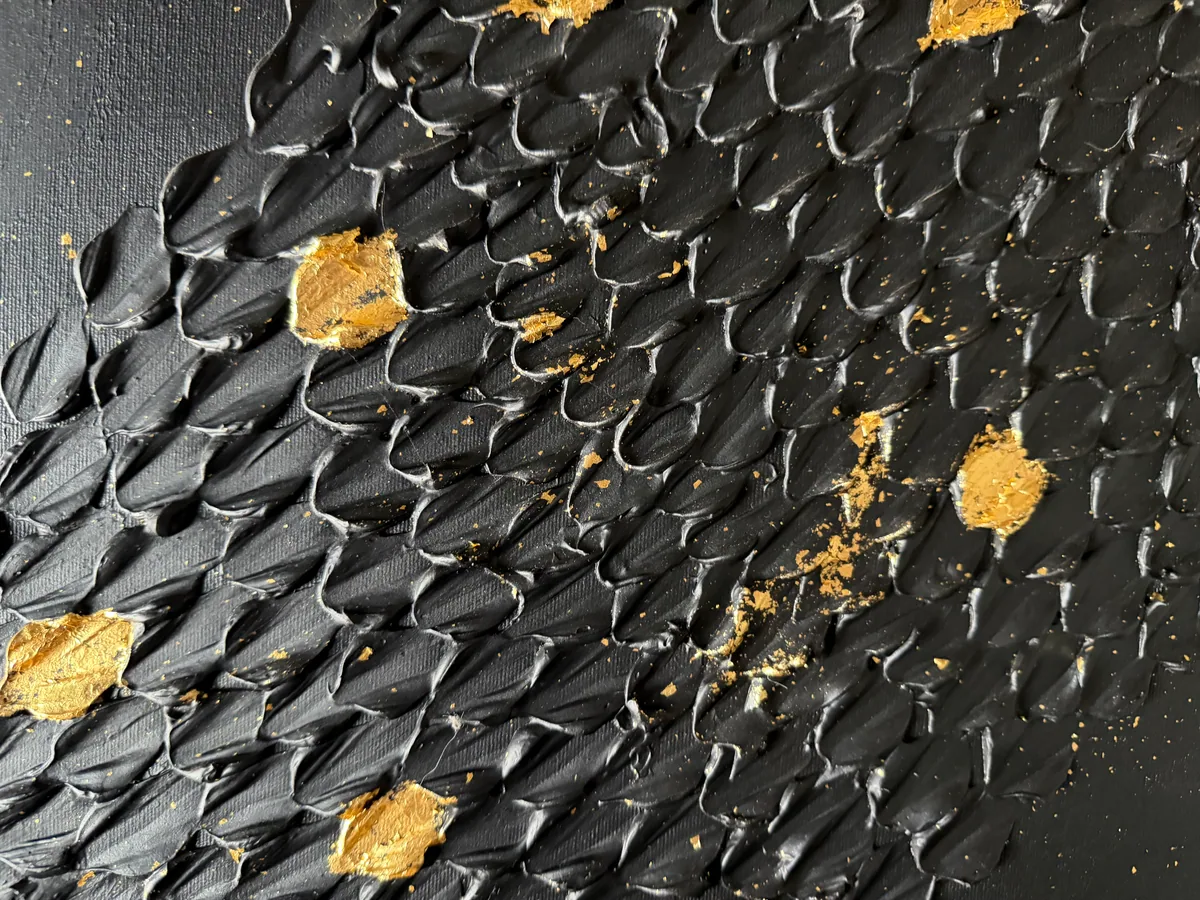 Surface detail — Golden Passage by Alyne Perfeito, 60 x 80 cm (23.6 x 31.5 in)