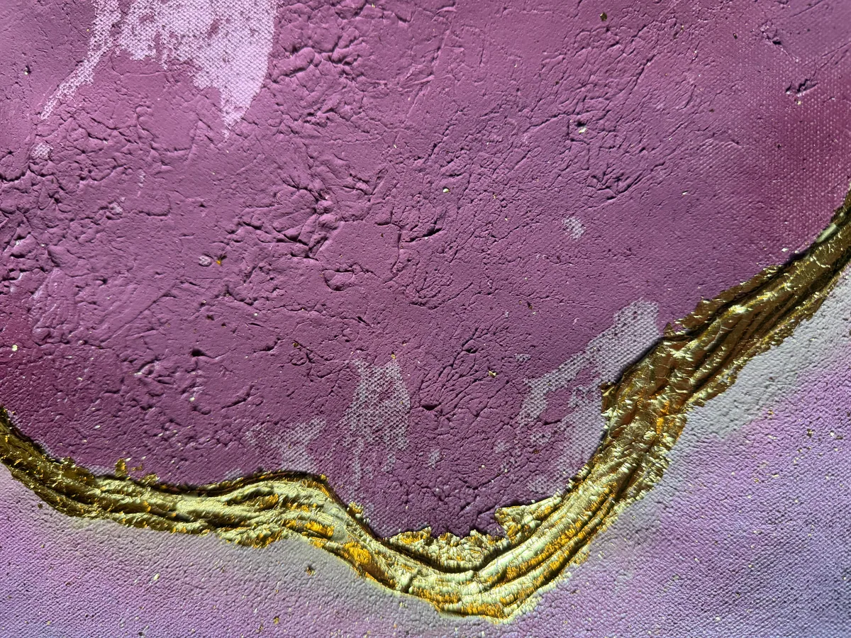 Surface detail of an original Alyne Perfeito painting — impasto, layering and texture