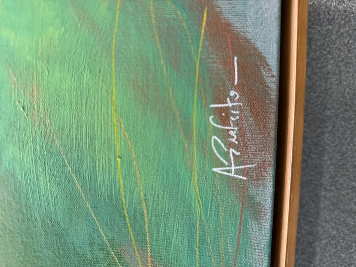 Signature detail on the back of an original Alyne Perfeito painting