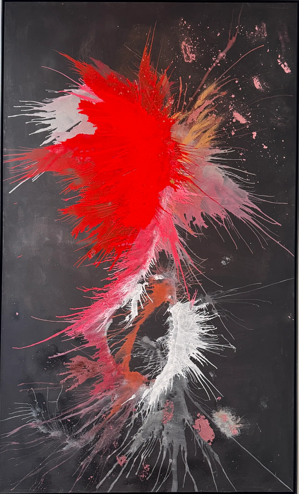 Genesis of Flame — original mixed-media artwork by Alyne Perfeito, 120 x 200 cm (47 x 79 in), Heart of Chaos series, 2025