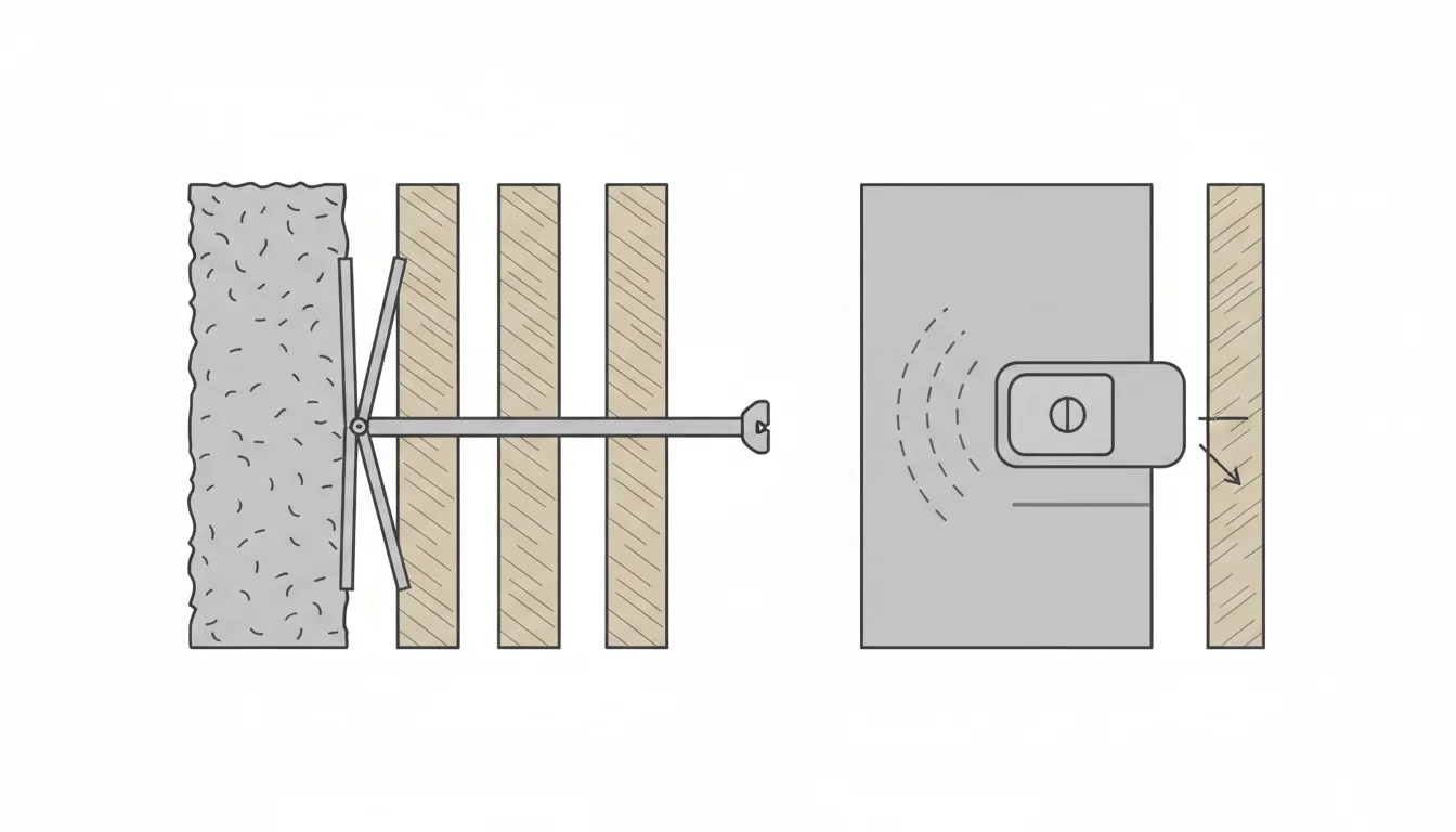 Schematic diagram of anchor points and toggle-bolt orientation for hanging a heavy painting on a lath-and-plaster wall