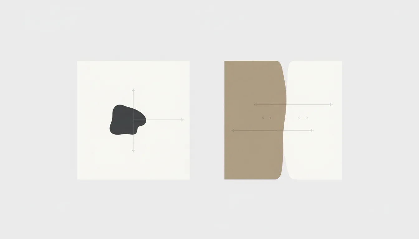 Diagrama esquemático mostrando um gesto escuro isolado sobre um campo de cor extenso, ilustrando a relação entre figura e fundo em composição abstrata