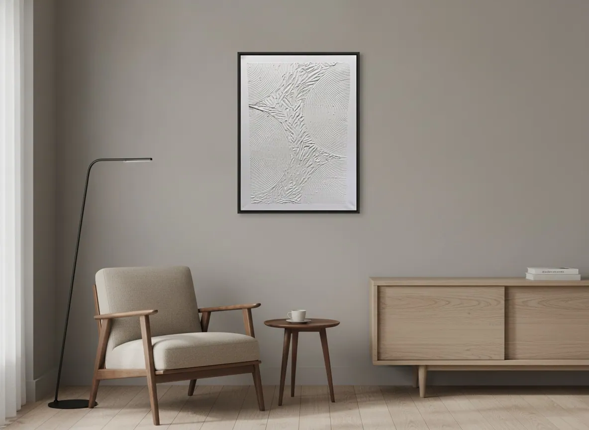 Echo of Silence (50 × 70 cm), textura escultórica sobre tela — Alyne Perfeito, Perfeito Studio