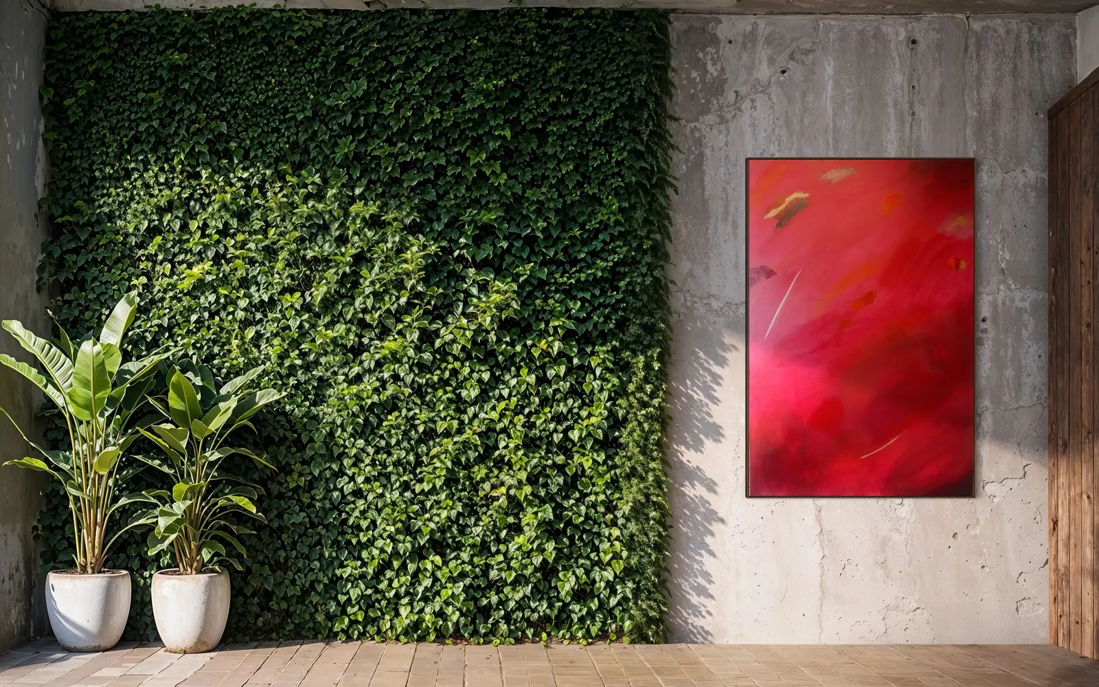 Fire of Devotion (100 x 150 cm), mixed media on canvas, in a living room — Alyne Perfeito, Perfeito Studio