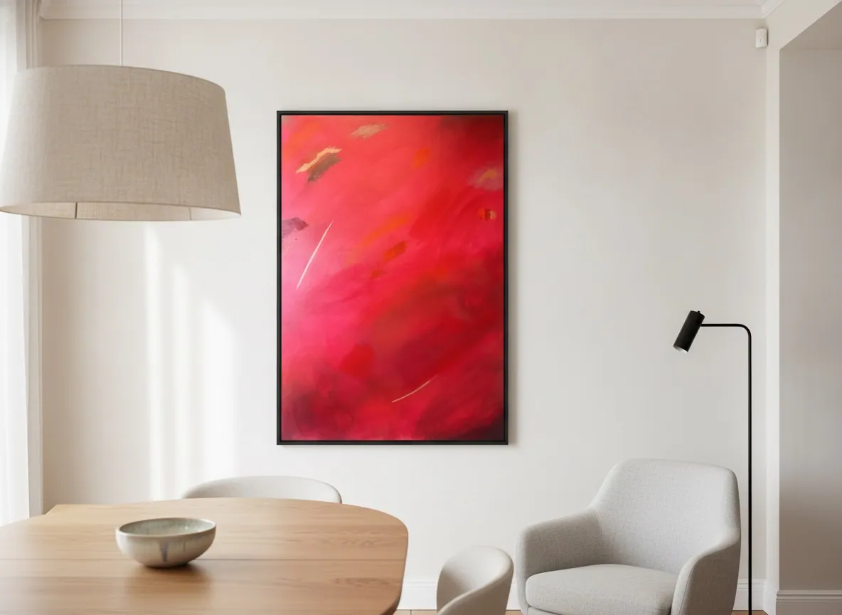 Fire of Devotion (100 x 150 cm) em ambiente clínico sereno, mockup do Perfeito Studio