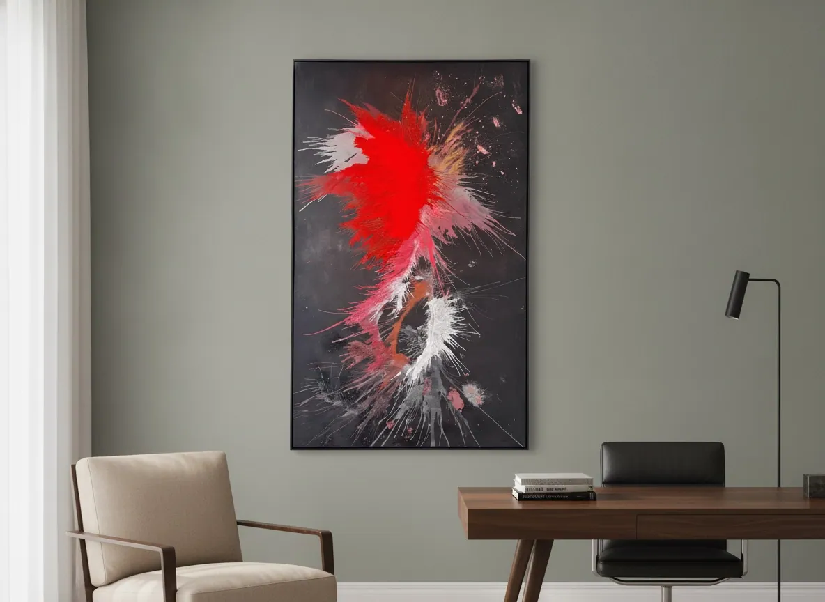 Genesis of Flame (120 x 200 cm), Mixed media on canvas (acrylic, metallic pigment, high-gloss and matte finish) — Alyne Perfeito, Perfeito Studio