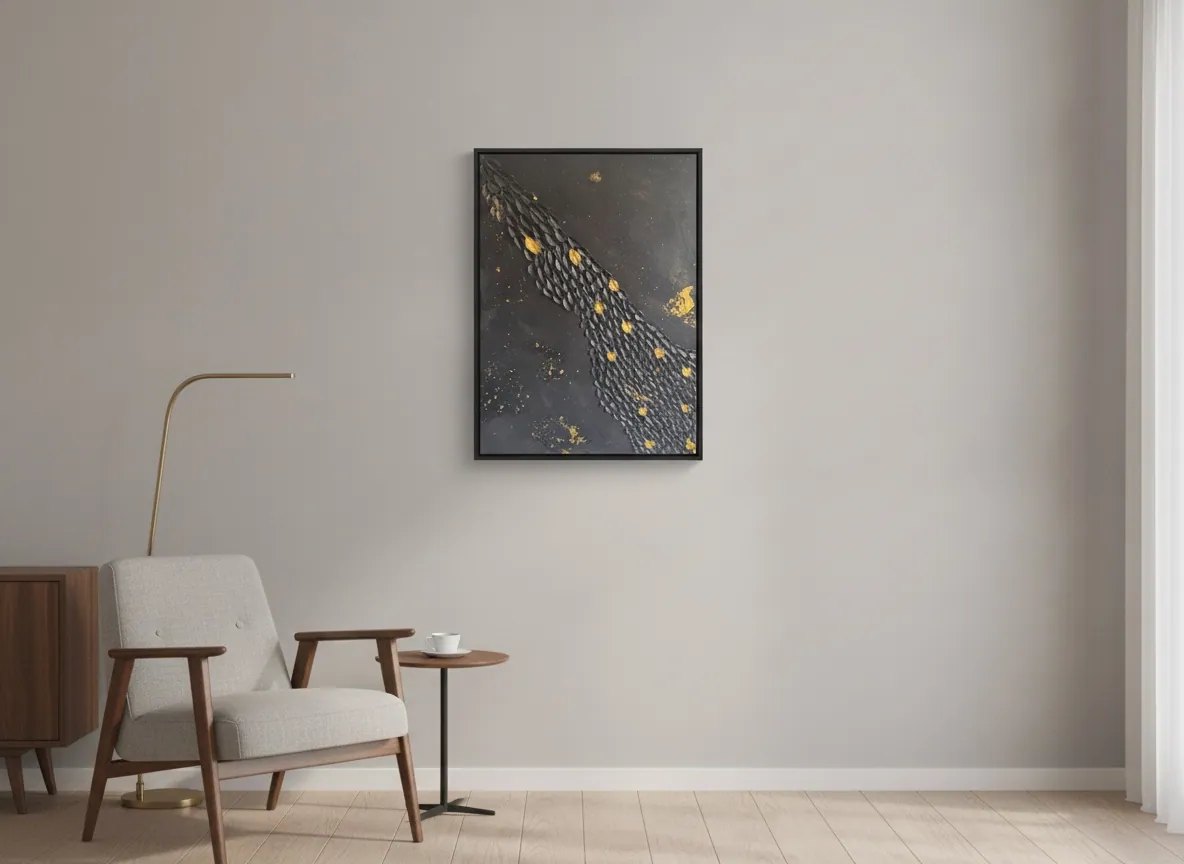 Golden Passage by Alyne Perfeito shown in an interior setting — digital visualization, Black & Gold series