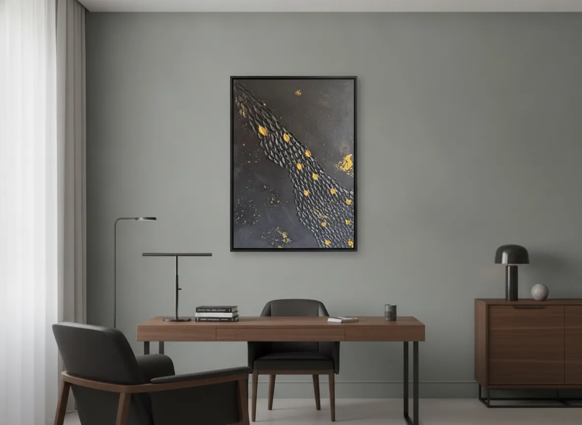 Golden Passage by Alyne Perfeito shown in an interior setting — digital visualization, Black & Gold series
