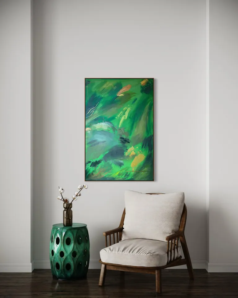Vegetal Dawn in a room — digital visualization (illustrative only)
