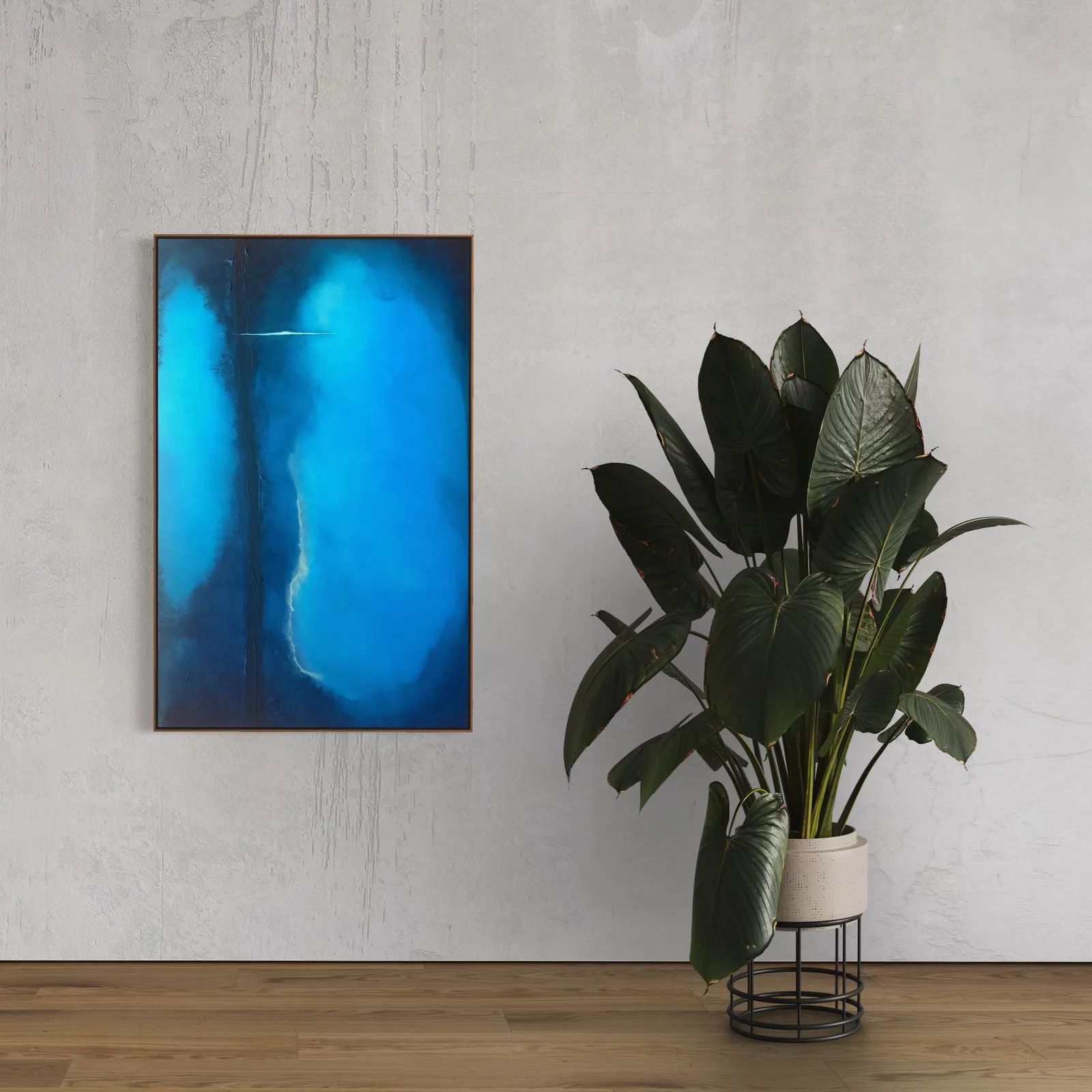 Veil of Light (70 × 110 cm), mixed media on canvas with sculpted texture and acrylic — Alyne Perfeito, Perfeito Studio