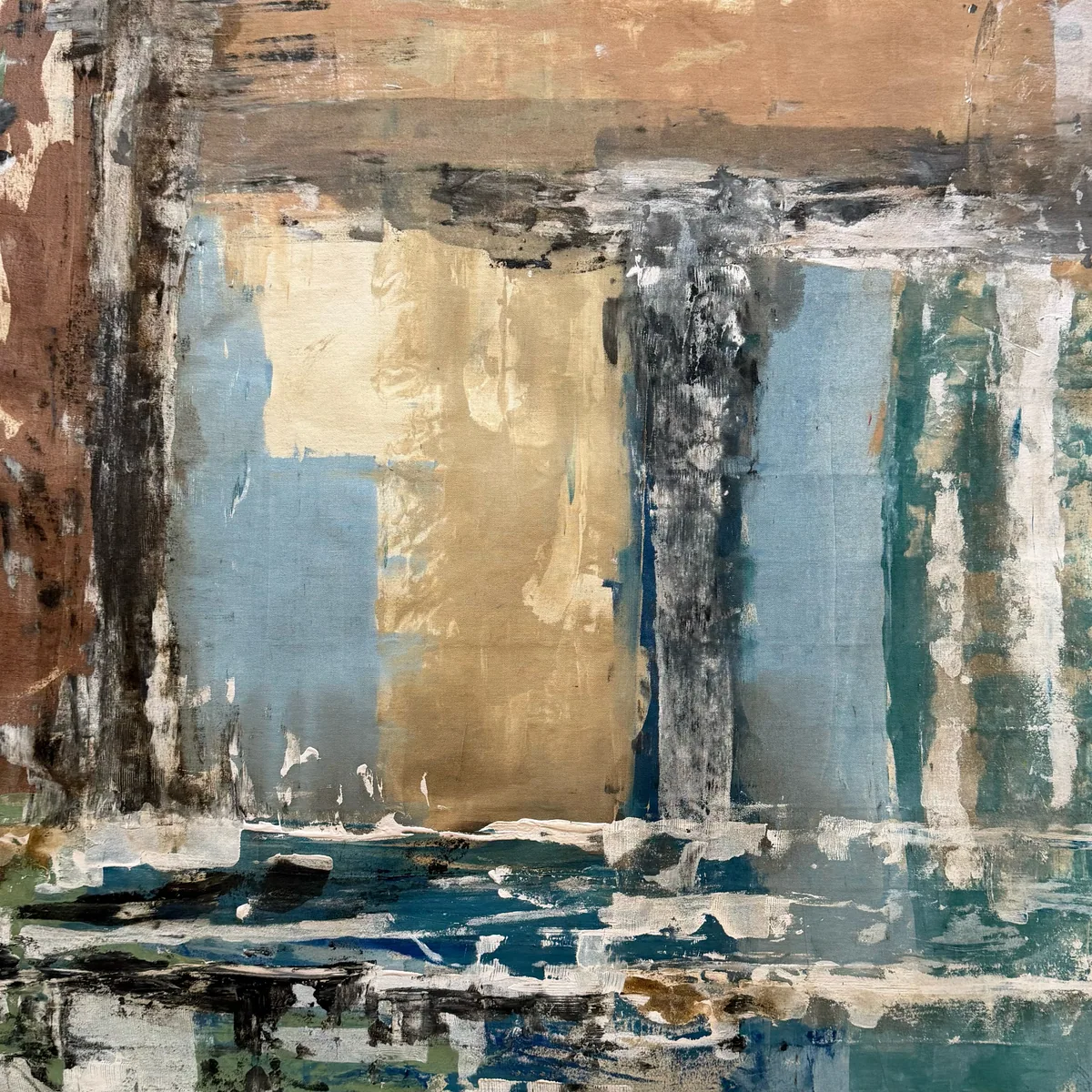 Patina Field — original mixed-media artwork by Alyne Perfeito, 100 x 100 cm (39.4 x 39.4 in), Terra & Ether series, 2026