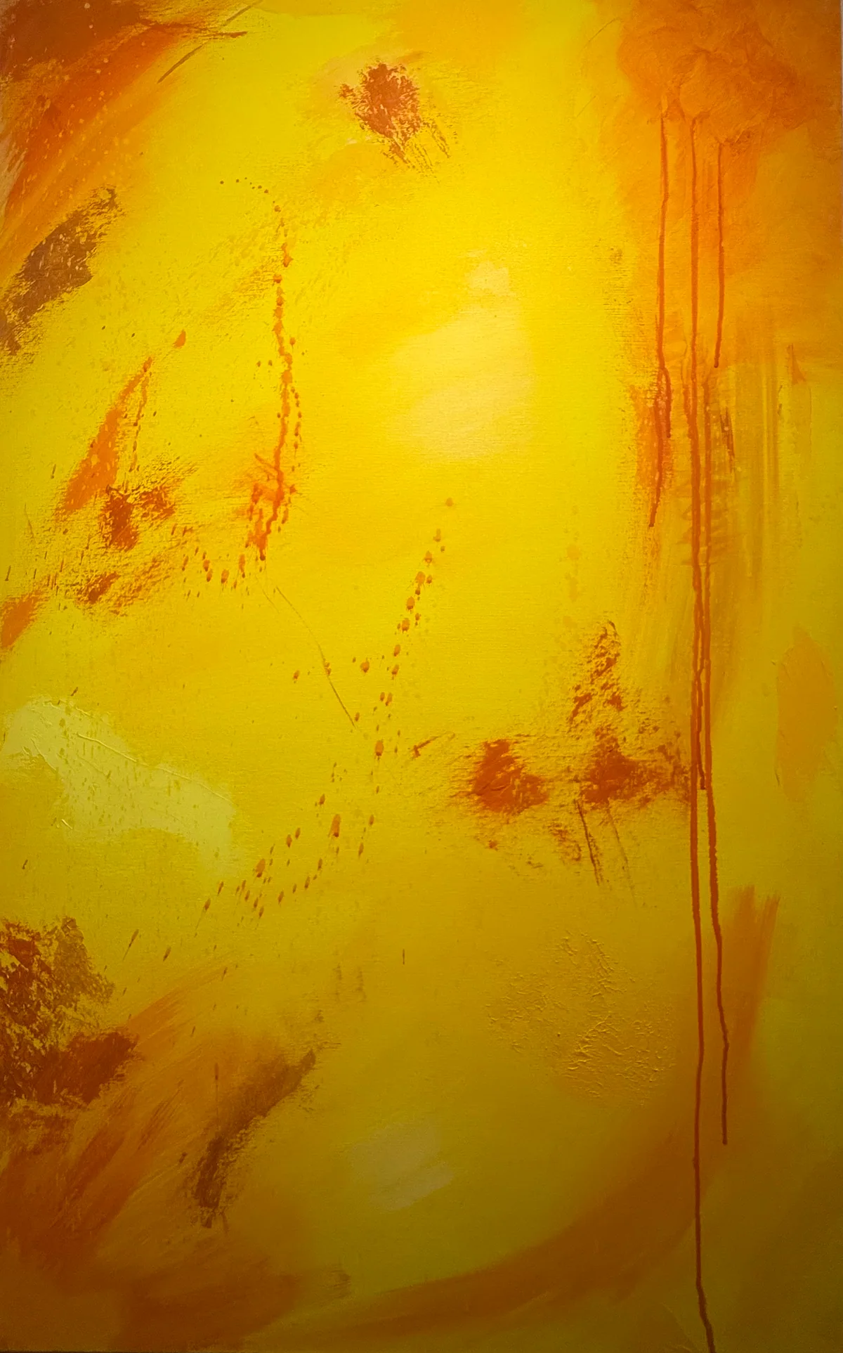 Solar Rain — original mixed-media artwork by Alyne Perfeito, 70 x 110 cm (27.6 x 43.3 in), Luminous Rebirth series, 2026